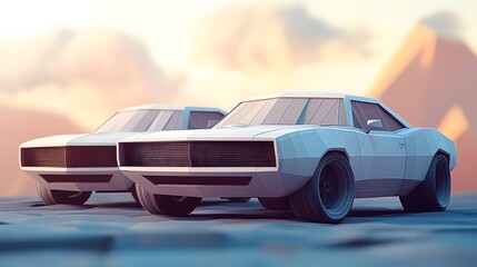 A low poly car rendered with smooth shading versus flat shading, comparing the effects of these techniques on the surface appearance and visual smoothness