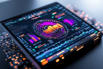 Poster - Futuristic business insights dashboard, with glowing charts, data streams, and real-time analytics
