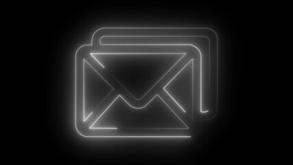 glowing neon message box icon animation video notice receive massage animated sign symbol on black background
