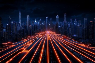 Futuristic cityscape with glowing lines, symbolizing the future of business development in a dynamic market