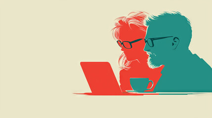 Poster - A man and woman look at a laptop screen, both with their hands on the table.