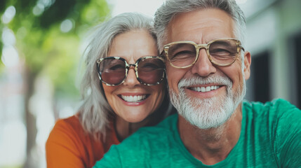 Wall Mural - Happy senior couple smiling in the sunshine.