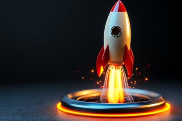 Poster - Futuristic rocket with glowing trails, symbolizing fast scaling and success for startups in an accelerator program