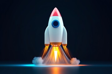 Poster - Futuristic rocket icon, symbolizing business acceleration and growth in a sleek, modern design