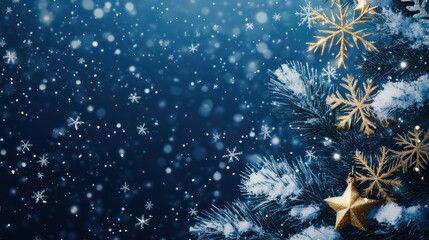 Wall Mural - blue christmas background with snowflakes, stars and empty space. copy space for your text. merry xm