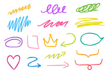 Leinwandbilder - Set with crayon underline shapes, speech bubble and arrow