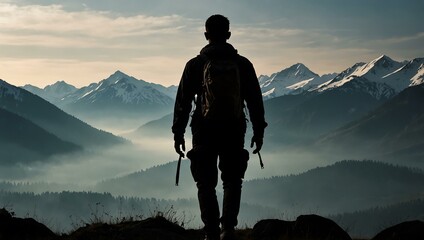 Sticker - Silhouette of a person in the mountains.