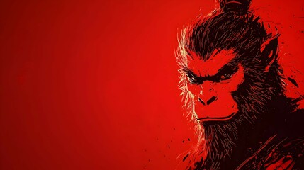 Canvas Print - Angry Monkey Portrait with Red Background Illustration