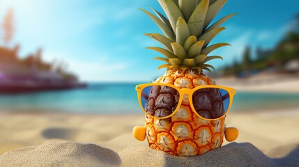 Canvas Print - Pineapple on a Tropical Beach