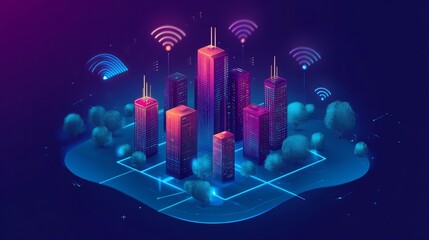 Wall Mural - Smart City Wifi Lan Networks