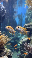 Two colorful fish swimming in aquarium