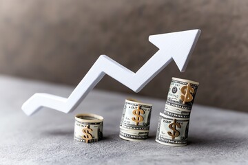 Poster - Minimalist growth chart, with an upward arrow and dollar symbols representing business development