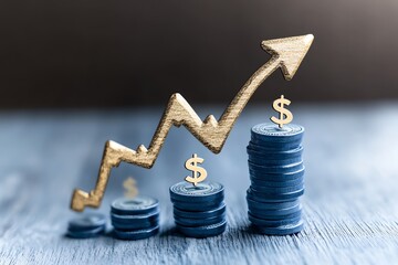 Poster - Minimalist growth chart, with an upward arrow and dollar symbols representing business development