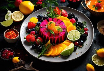 Wall Mural - bold eye catching presentations vibrant food elements showcasing colorful dishes artful arrangements, appetizer, artistry, bowl, chef, composition