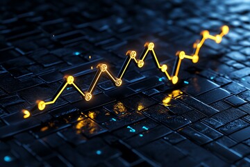 Aufkleber - Minimalist line graph, with an upward trend and glowing data points representing positive business performance