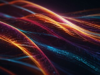 Vibrant abstract light waves moving in a futuristic digital landscape.