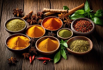 Wall Mural - vibrant spices dynamic combinations showcasing colorful array aromatic ingredients textures, aromas, herbs, flavors, seasoning, culinary, colors