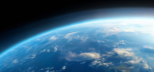 realistic photo of earth from space, showcasing the planet's blue atmosphere and cloud formations ag