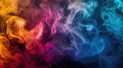 An artistic composition of swirling smoke in multiple colors, forming abstract shapes and patterns against a neutral or dark backdrop.