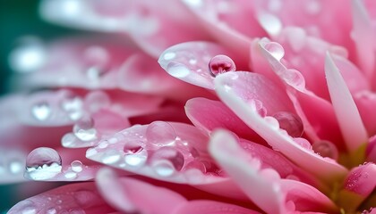 Canvas Print - Delicate pink flower petal adorned with glistening water droplet in a close-up view