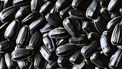 Wall Mural - Textured background of black sunflower seeds showcasing their natural color and form