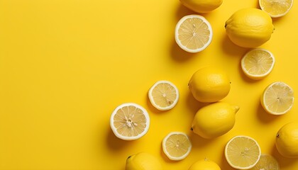 Canvas Print - Vibrant Lemon Flat Lay on Bright Yellow Background with Ample Copy Space