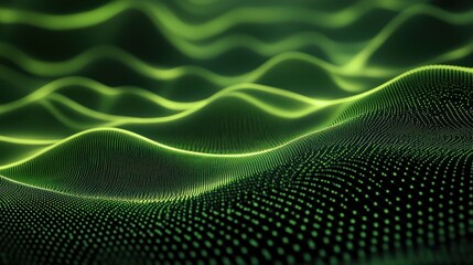 Sticker - rendering 3d wave dynamic background dots green futuristic flow technology abstract datum innovation sound illustration business digital music dot texture science pattern grid techno