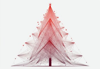 Wall Mural - Simple Line Art Christmas Tree: Red Outline on Transparent Background, Clipart Style.