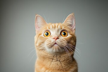 Poster - Ginger cat with big surprised eyes on grey background