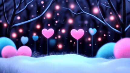 Wall Mural - Beautiful shining winter card with hearts