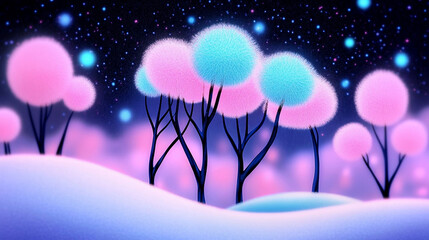 Sticker - Fantasy winter landscape with fluffy trees