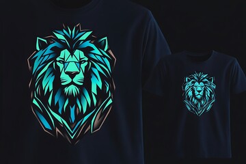 Poster - Glow in the dark lion t shirt design, blue and green geometric graphic print, men's fashion