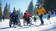 © irissca - Adaptive skiing session on a winter mountain slope with individuals using wheelchairs and skis