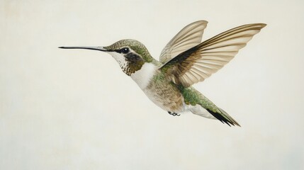 Poster - A Detailed Illustration of a Ruby-throated Hummingbird in Flight