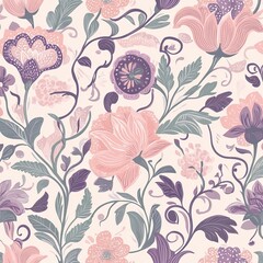 Canvas Print - Seamless floral pattern with stylized blooms for fabric or wallpaper design.