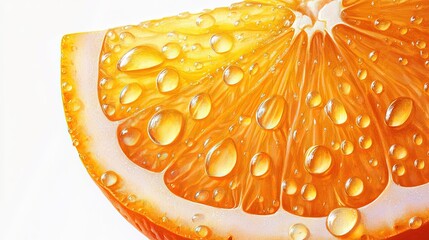 Close-up of a juicy orange slice with water droplets.