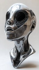 Wall Mural - Chrome Sculpture of a Futuristic Human Head