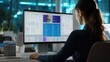 © Mellow Frame Gallery - A woman uses a computer to analyze business data, focusing on marketing analytics to gain valuable insights for strategic decisions.