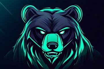 Canvas Print - Green Glowing Bear Head Mascot Design