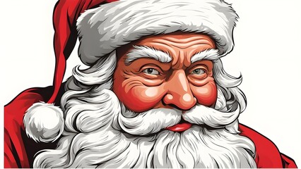 Close-up vector illustration of Santa Claus on a crisp white background, ideal for festive designs and projects.