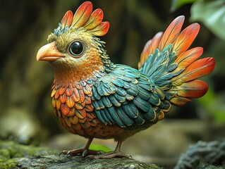 Poster - Colorful Fantasy Bird with Vibrant Feathers