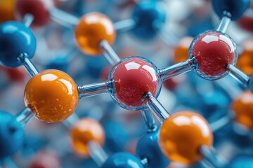 Colorful molecules forming chemical structure with bonds