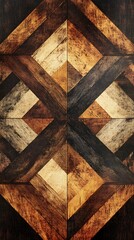 Wall Mural - Geometric Wooden Pattern in Dark Brown, Orange, and Beige