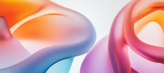 Wall Mural - Two vibrant curves blend harmoniously with soft gradients in shades of orange, pink, and blue against a light backdrop