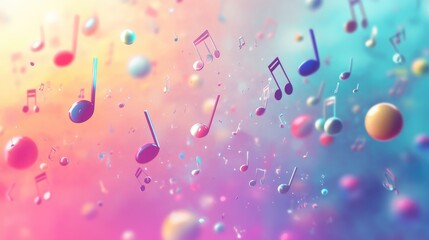 Wall Mural - Abstract colorful background with musical notes and orbs.