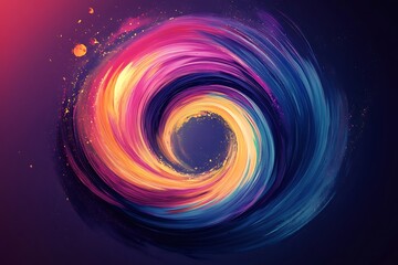 Wall Mural - Abstract swirling colorful paint circle on dark background