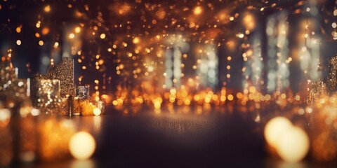 Wall Mural - Blurred Christmas lights background with festive holiday bokeh and ornaments