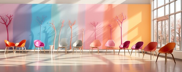 Poster - Colorful Chairs in a Modern Room