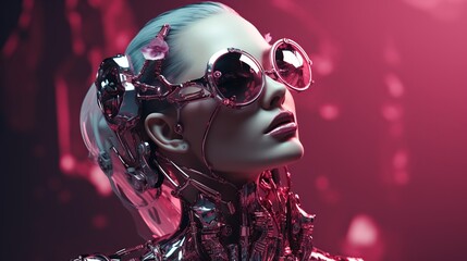 Poster - Cyborg Woman in Neon Light