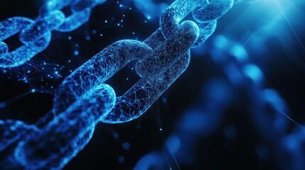 Digital Chain Link Constructed of Blue Polygons